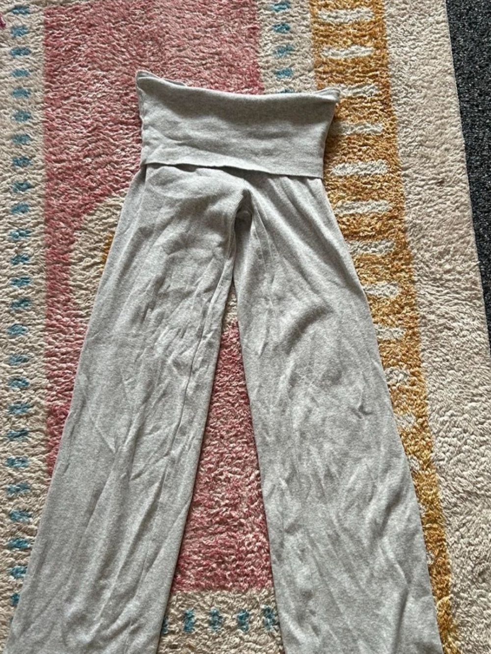 SKIMS Light Gray Fold-Over Waist Wide-Leg Lounge Pants